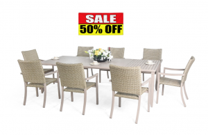 Scottsdale Wicker 9-PC Dining Set Driftwood Finish