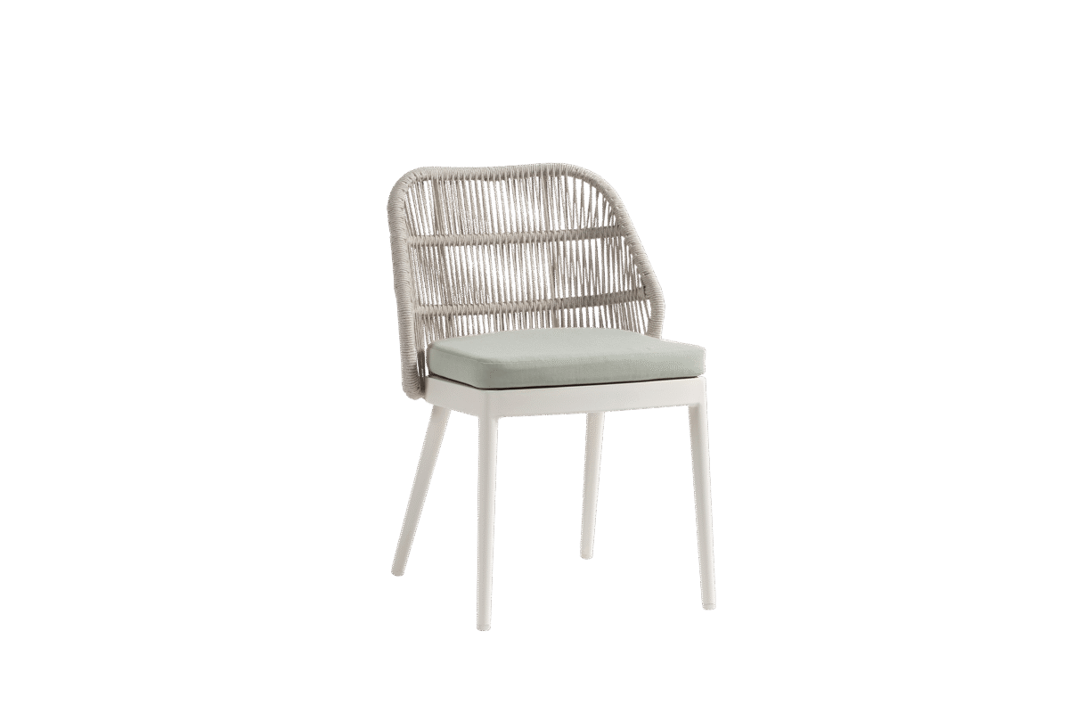 Ratana Las Colinas Matte White dining chair with Tabloid Cloud cushion