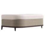 Bernhardt Exteriors Captiva Outdoor Ottoman in Pewter Grey herringbone all-weather wicker with graphite aluminium base